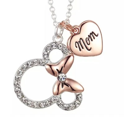Silver Mom Necklace, Disney Minnie Mouse, Crystal MOM Pendant, Mothers Day Gift - Image 1 of 3