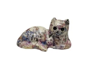 Vintage Porcelain Lounging Cat Figure Floral Pattern 6½" L Decor - Picture 1 of 8