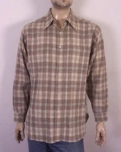 vintage 60s 70s Pendleton CRISP 100% Wool Flannel Shirt USA Made Plaid SZ L - Picture 1 of 5