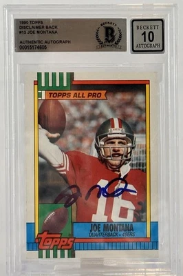 1990 Topps Descargo de responsabilidad trasero #13 Joe Montana automático San Francisco 49ers BGS automático 10 Foto 1 de 4