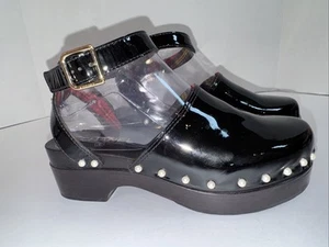 Chanel Women’s Clogs Color Black Size 38 With Pearls Open Back With Buckle Strap - Picture 1 of 13
