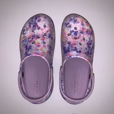 Women's Crocs Iconic Platform Tie-Dye Clog Lavender Size W9 Comfort Casual Comfy - Image 1 of 4