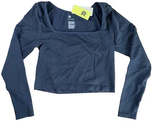 All In Motion L Large Seamless Cropped Long Sleeve Top Sparkly Blue Activewear - Picture 1 of 12
