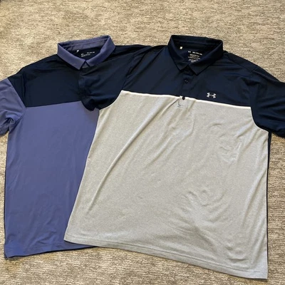 Lote de dos camisas polo Under Armour para hombre talla 3XL rendimiento azul bloque de color Foto 1 de 4