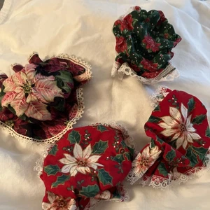 4 Vintage Poinsettia Caning Jar Lid Covers - Picture 1 of 4