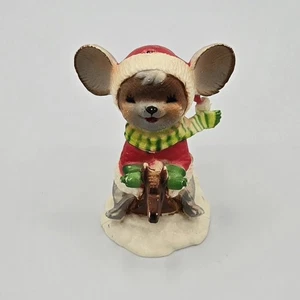 Vintage Christmas Mouse Rocking Horse Sled Ornament Hong Kong NO HANGER/STRING - Picture 1 of 5