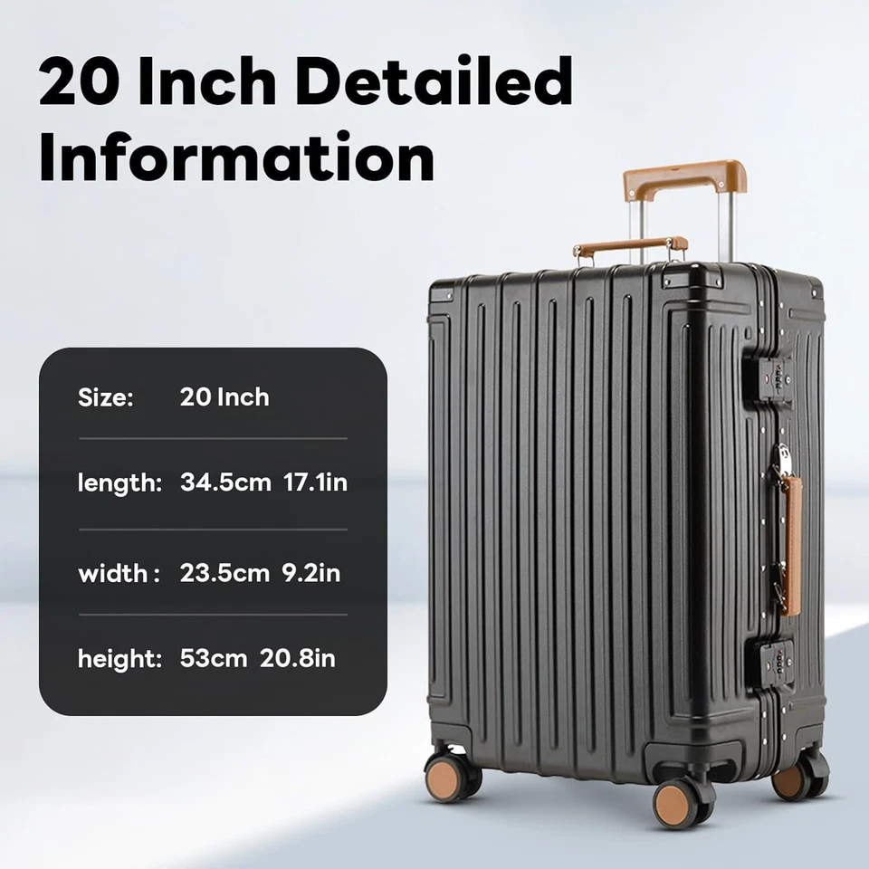 Bagagem de mão com moldura de alumínio 18"/20"/24" com porta USB suporte para telefone - Imagem 1 de 4