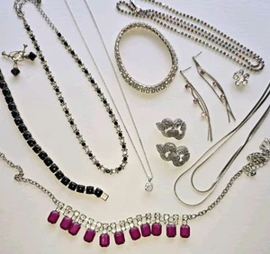 Vintage Silberfarbenes Krappen Set Strass & Glas Schmuck Konvolut - Bild 1 von 10