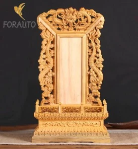 Holz geschnitzt Drache Denkmal Ahnentafel Altar Plakat Gottheiten Götter Schrein - Bild 1 von 2