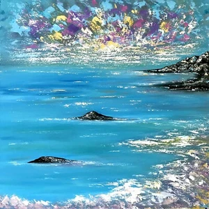 Abstract Modern minimalist Seascape painting "Caribbean Dream, 24x24x1" - Picture 1 of 8