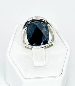 Lia Sophia Incognito Black CZ 19.0ct Oval Center Stone Silver Tone Ring Sz 9 - Picture 1 of 4