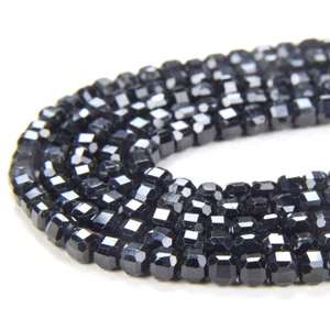 2MM Natural Black Tourmaline Grd AA Micro Faceted Diamond Cut Cube Beads (P39) - Picture 1 of 3