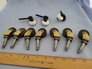 7 Antique Wooden 1 1/4" Furniture Wheels & Set of 3 Porcelain Wheels 1" - Picture 1 of 9