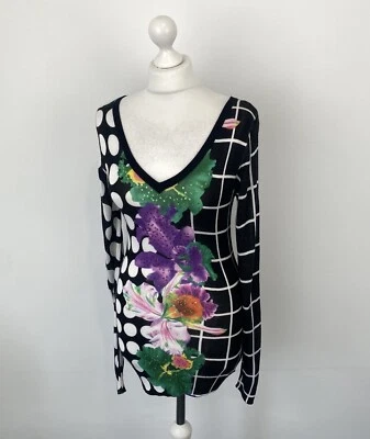 Desigual Miriam Tunic Jumper Floral Check Circles Black White Size Large Women’s - Image 1 of 4