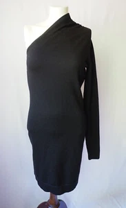 Moda International Italian Merino Wool Sheath Dress Chic One Shoulder Black M - Picture 1 of 5