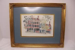 Original Reihenhäuser signiert und gerahmt Aquarell Gemälde 15x12 Zoll - Bild 1 von 4