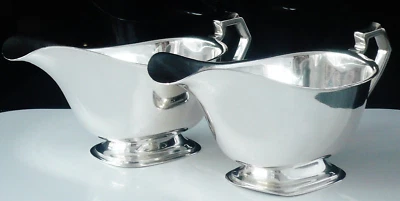 Par de barcos de salsa de plata de ley, S Blanckensee & Son Ltd, Art Deco 1940 Foto 1 de 4