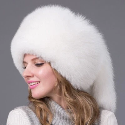 Women Lady Real Fox Fur Hat Russian Winter Warmer Ear Cap Ushanka Cossack Ski - Image 1 of 4