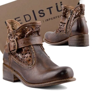 BED STU Heather Women's Ankle Zip Perforated Leather Boot Teak Size 6.5 NEW - Picture 1 of 17