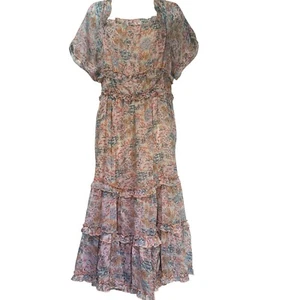 Anthropologie Love the Label Waterlily Off Shoulder Ruffle Tiered Midi Dress M - Picture 1 of 6