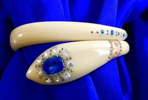 Antique French Celluloid Blue White Rhinestone Child Bracelet - Photo 1 sur 7