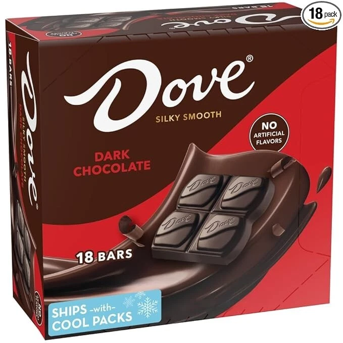 DOVE Candy Dark Chocolate Bars, Full Size, 1.44 oz (Pack of 18) Box - Image 1 of 4