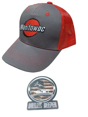 Adesivo raro Manitowoc Red Hat para construção de mineração de campo petrolífero de guindaste P197 - Imagem 1 de 4