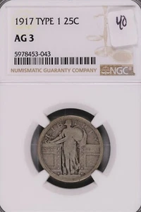 1917 Type 1 Standing Liberty Silver Quarter NGC AG-3 #3-043 - Picture 1 of 2