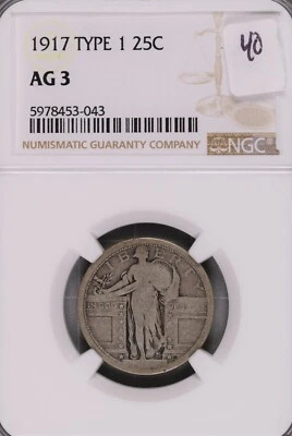 1917 Type 1 Standing Liberty Silver Quarter NGC AG-3 #3-043 - Image 1 of 2