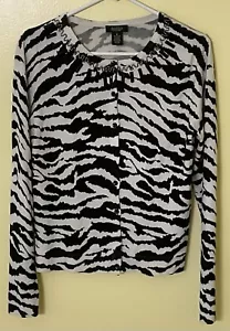 PECK & PECK COLLECTION Women's Long Sleeve Black/White Animal Print Bling Size M - Picture 1 of 9