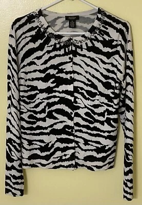 COLECCIÓN PECK & PECK Mujer Manga Larga Negro/Blanco Estampado Animal Bling Talla M Foto 1 de 4