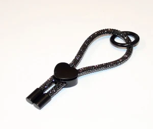 SCHLÜSSELBAND HEMATITE/Schwarz Metallic mit HERZ Schwarz/Rhinestone Rope/Glitzer - Picture 1 of 4