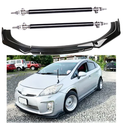 Gloss Black Front Bumper Lip Splitter Spoiler Kit + Strut Rods For Toyota Yaris - Изображение 1 из 4