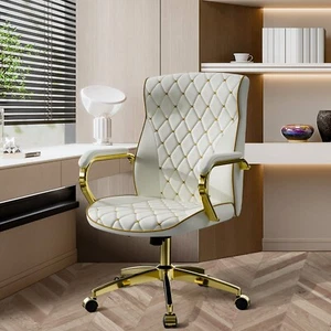 Ergonomic PU Leather Office Chair with Wheels Computer Desk Chair with Arms - Picture 1 of 28