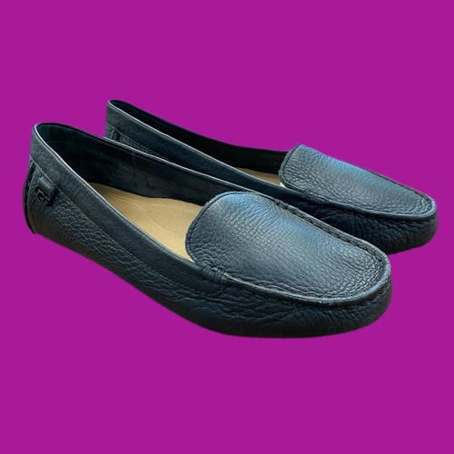 UGG Flores Mocassini Piatti Pelle Super Morbida Solette Imbottite Nero UK4 EU37 US6
