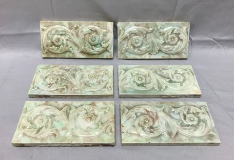 Antique Lot 6 Decorative Scroll Ceramic Bathroom Tile 3x6 Vintage Old 133-23B Cover