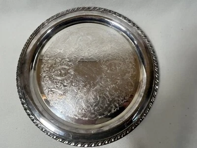 Vintage ONEIDA USA Silver Plated Ornate Design 12.25” Round Serving Tray Platter - Image 1 of 4