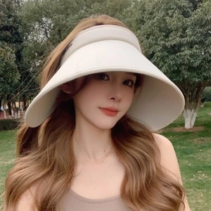 Women's Sun Visor Hat Chinlon Wide Brim UV Protection Summer Beach Travel Cap - Picture 1 of 12