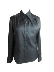 CHEMISE noire femme polyester T.38 VINTAGE 70 black woman blouse sz S - Imagen 1 de 7