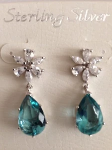 Sterling Silber Ohrringe mit blauen & klaren Kristallen - wunderschön! - Neu mit Etikett - Bild 1 von 2