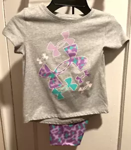Under Armour Girls' Graphic Logo Gray T-Shirt & Biker Shorts Set Sz 5 NWT - Picture 1 of 4
