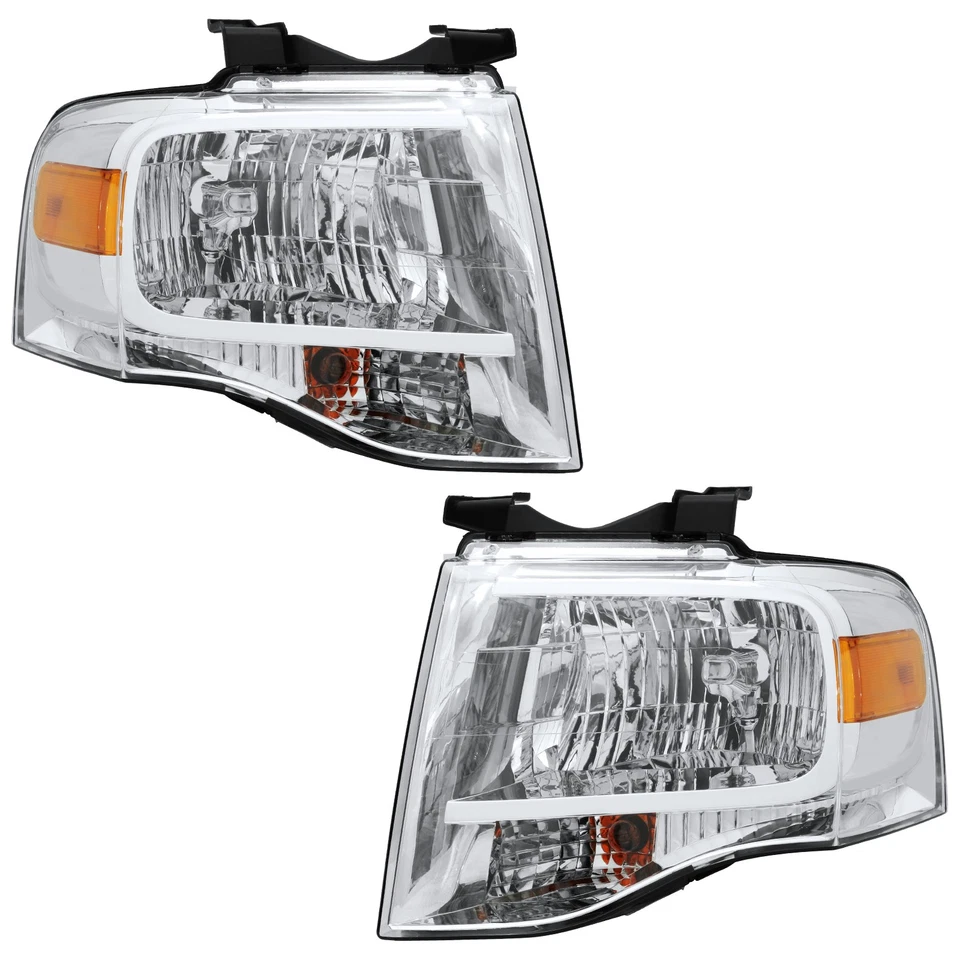 Faróis faróis cromados carcaça canto âmbar para 2007-2014 Ford Expedition - Imagem 1 de 4