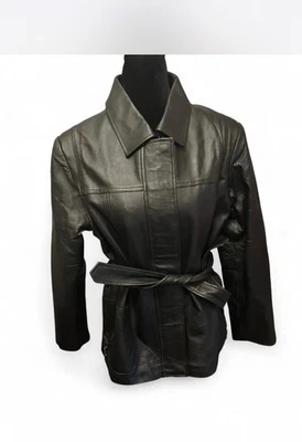 Chaqueta de cuero genuino con cinturón Comint para mujer talla M Foto 1 de 4