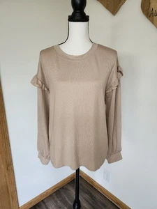 NWT Gap Tan Long Sleeve Shirt with Ruffle Details - Picture 1 of 5