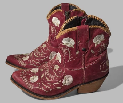 Botas caubói Liberty Black Vegas Rojo floral bordadas vermelhas curtas ocidentais 10B - Imagem 1 de 4