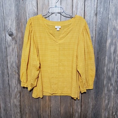 Blusa Top Ana XL Amarilla Manga Abullonada Cuadros Campesina Boho Años 80 90 Retro Indie Foto 1 de 4