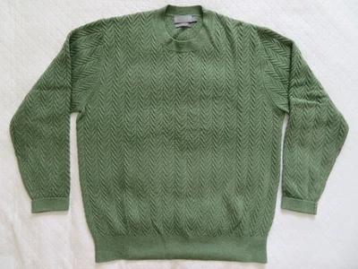 Suéter de cuello redondo verde mezcla de lana merino y cachemir espiga para hombre M Talbots Foto 1 de 4
