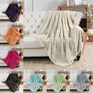 Plain Faux Fur Throw Blanket with Sherpa Back Plush Soft Warm for Bed Couch Sofa - Picture 1 of 115