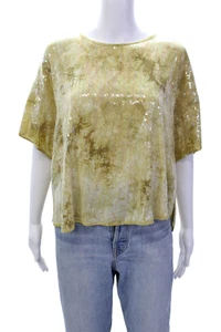 Pilcro Anthropologie Womens Short Sleeve Scoop Neck Sequin Top Yellow Size Large - Picture 1 of 6