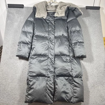 Nuevo con etiquetas Banana Republic Mujer Talla M Alpes Largo Satén Puffer Cenizas Gris Plumón 700 Relleno Foto 1 de 4